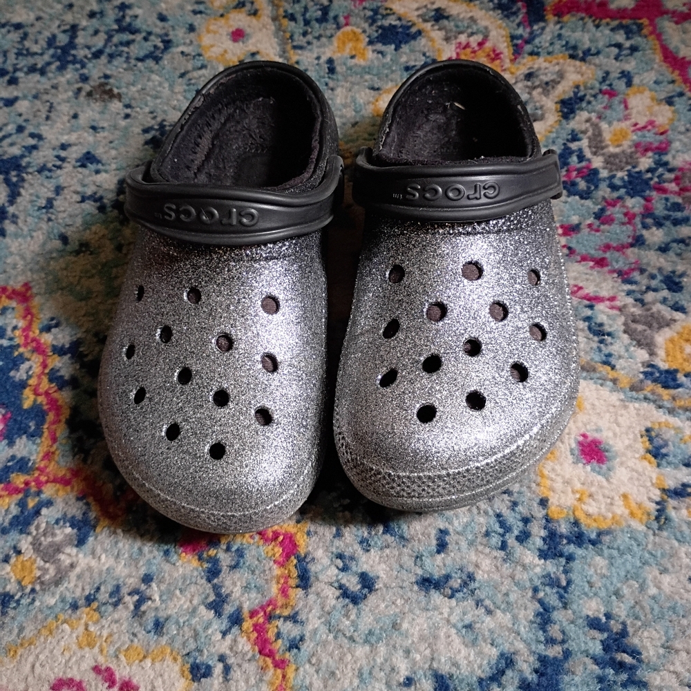 CROCS Silver and Black Water Shoes with Ventilation